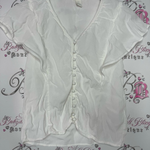 H&M blouse white cream button down style linen type shirt top cute cottagecore - Picture 4 of 7